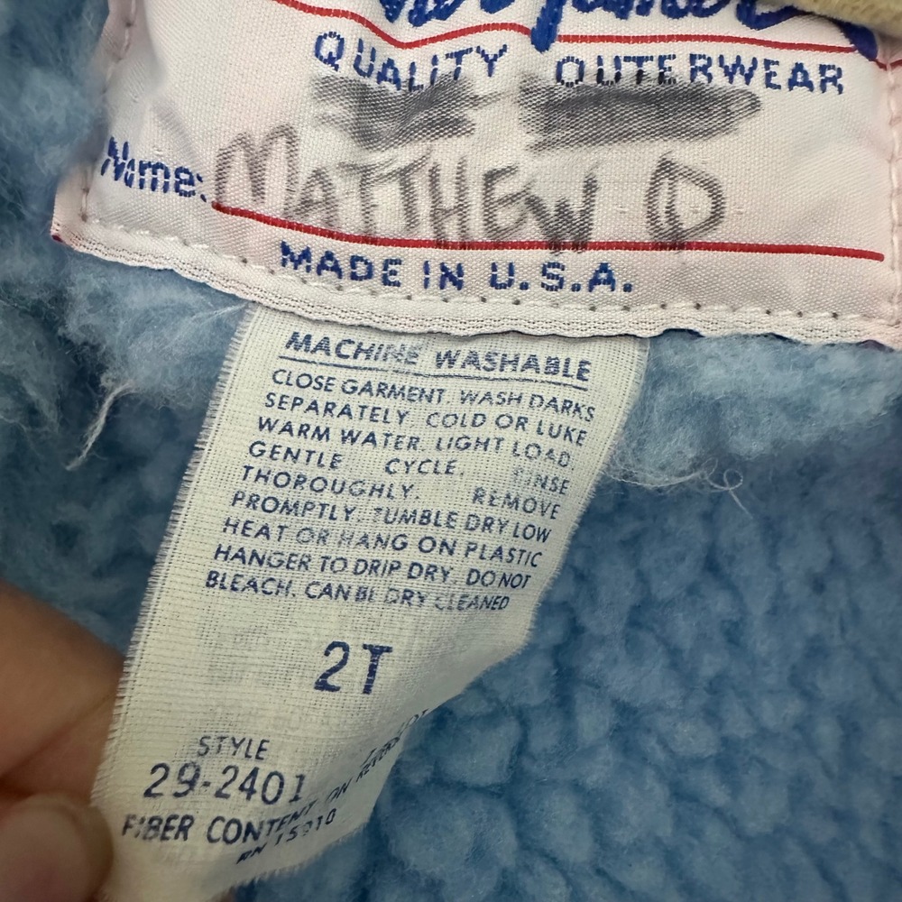 Weather Tamer Jacket Kids 2T Blue Good Vintage Colorblock Sherpa Lined USA Made - Picture 5 of 6